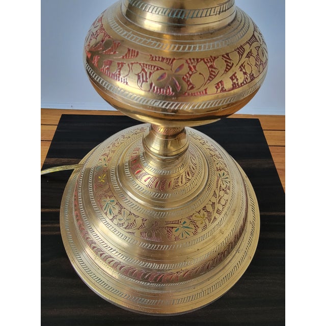 Metal Vintage Hand Painted Brass Floor Lamp From India For Sale - Image 7 of 16