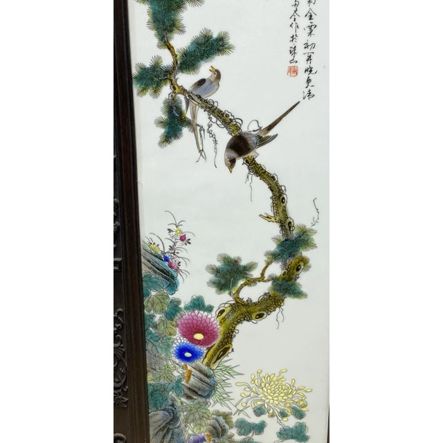 Chinoiserie Hand Painted Famille Rose Porcelain Panel 49.25" H For Sale - Image 10 of 13