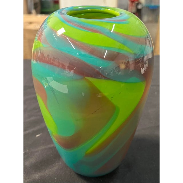Kelly Green Vintage Hand Blown Colorful Glass Vase, Signed. For Sale - Image 8 of 12