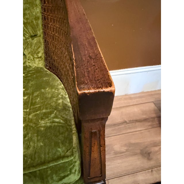 This vintage 1970s accent chair beautifully merges mid-century modern lines with boho-chic warmth. It features a sculpted,...