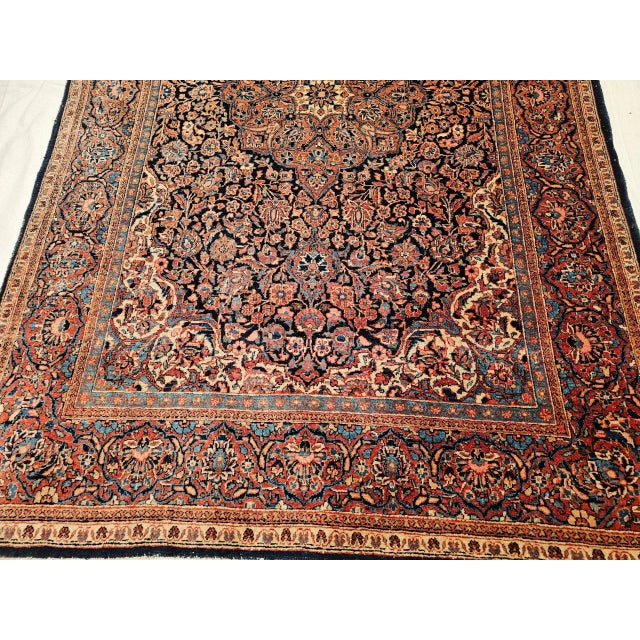 Vintage Persian Kashan Area Rug, Handwoven Floral Pattern, Navy & Blue, 5’ X 7’ For Sale - Image 4 of 12