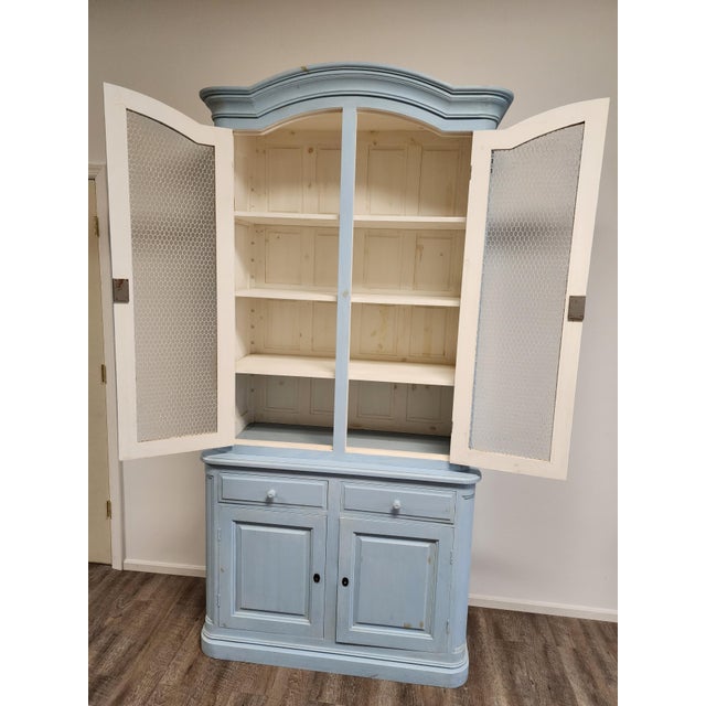 Wood Mid 20th Century Swedish Rococo Style Painted Vitrine/Display Cabinet With Molded Bonnet Top For Sale - Image 7 of 16