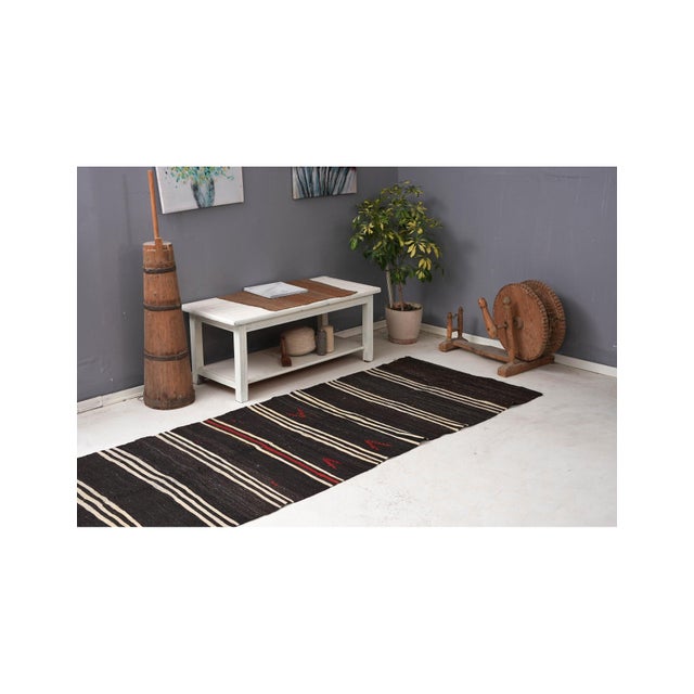 Striped Vintage Decorative Kilim Runner - 3`5″ X 13`3″ For Sale In Los Angeles - Image 6 of 6