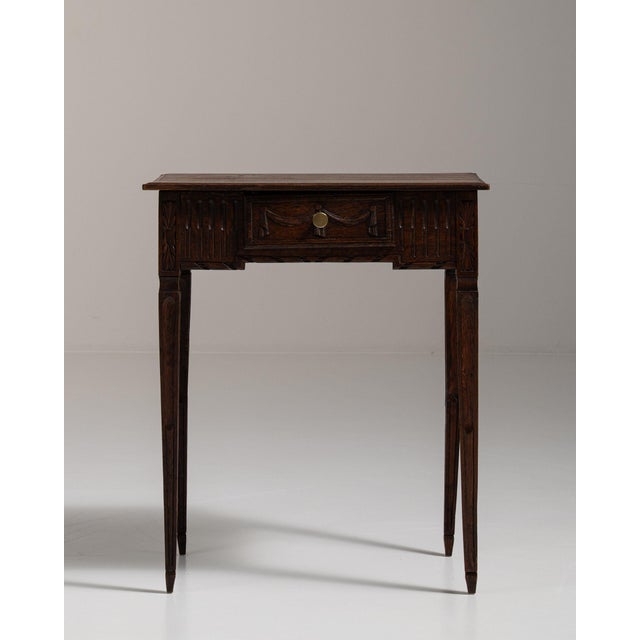 19th Century France Rich Walnut Brown Carved Walnut Side Table With Drawer For Sale In Greensboro - Image 6 of 11