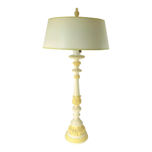 Large Vintage Mid-Century Yellow & Ivory Candlestick Table Lamp
