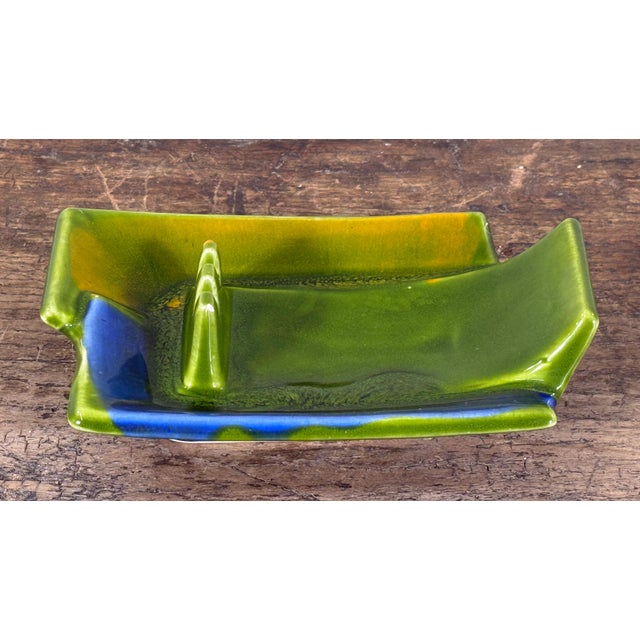 Mid-Century Modern Mid Century Modern Calif Usa Green and Blue Ceramic Ashtray California Art Pottery For Sale - Image 3 of 6