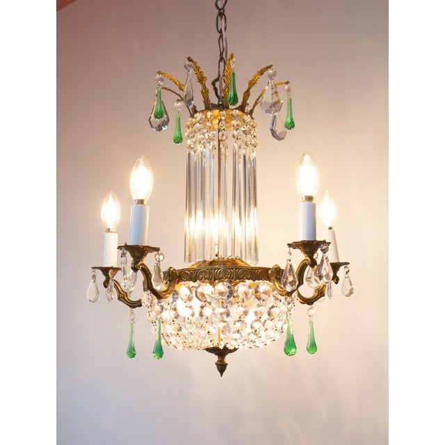 1950s Vintage French Bronze Chandelier with Crystals, 1940s For Sale - Image 5 of 11
