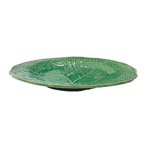 Antique green majolica grape leaf plate. No maker's marks.