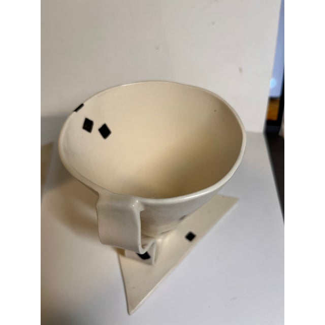 Ceramic Vintage Art Studio Pottery Art Deco Cup Saucer Set/2 For Sale - Image 7 of 8