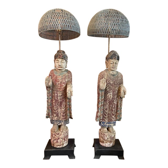 Antique Chinese Buddha Statue Floor Lamps Pair Chairish