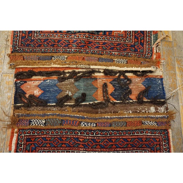 Textile 1900s Blue Navy Medallion Tribal Antique Persian Double Saddle-Bag Carpet 2'4" X 4'9" Carpet Rug For Sale - Image 7 of 12