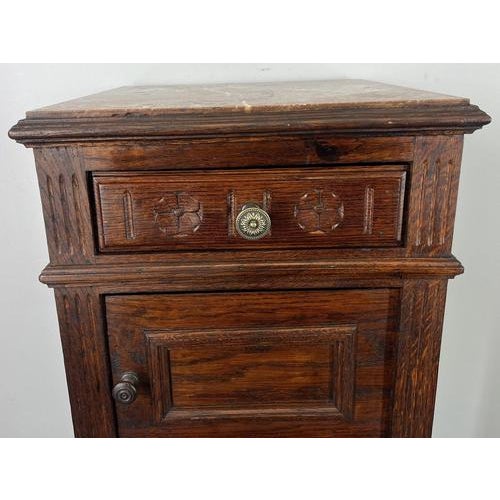 Antique French Oak Bedside Table with Marble Top For Sale - Image 5 of 11