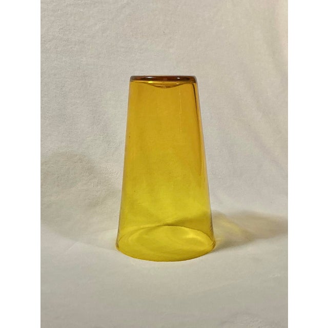 Mid-Century Modern Large Vintage Mid Century Attributed to Blenko Hand Blown Art Glass Vase Yellow With Honey-Gold Tones For Sale - Image 3 of 12