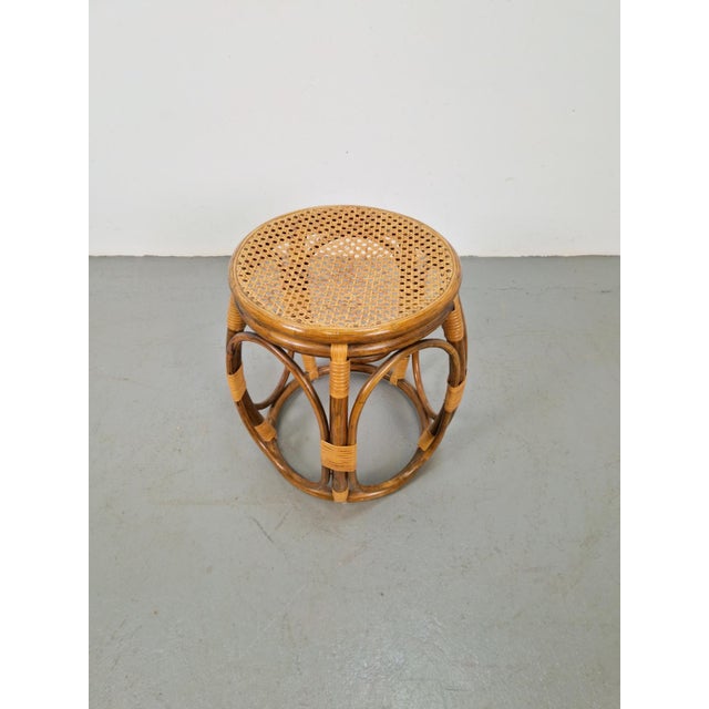1970s Round Bentwood and Rattan Webbing Stool, 1970s For Sale - Image 5 of 7