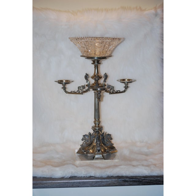 Antique Elkington & Co. Silverplate and Crystal Epergne For Sale - Image 10 of 10