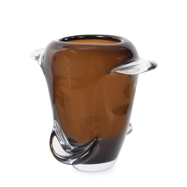 Smokey Umber Flared Edged Glass Vase- Short For Sale - Image 9 of 11