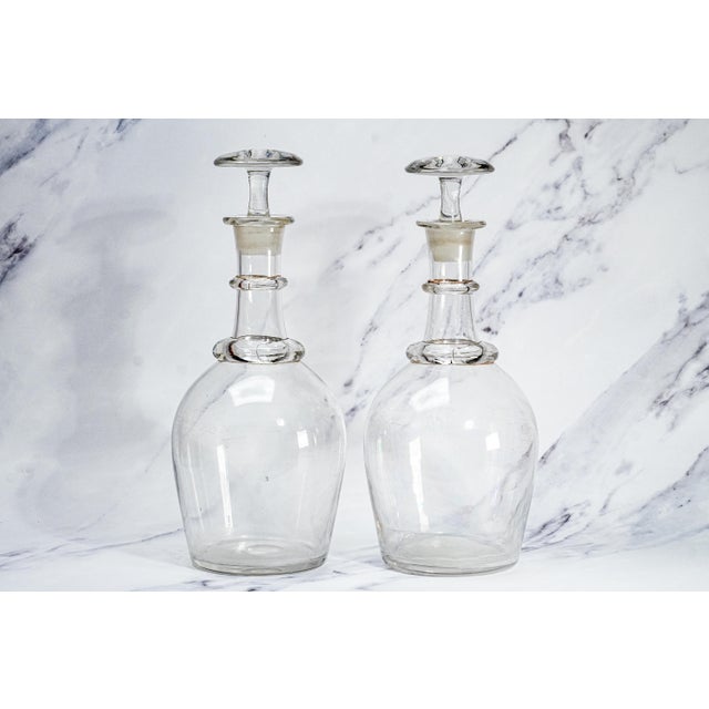 Nice Pair of 19th Century Antique Handblown Large Clear Glass Decanters Barware For Sale - Image 13 of 16