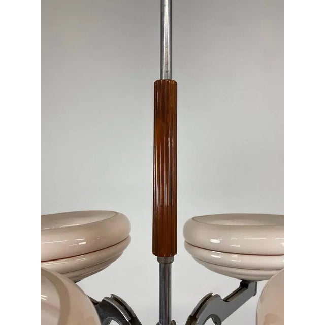 Glass Art Deco Pink Chandelier, 1930s For Sale - Image 7 of 11