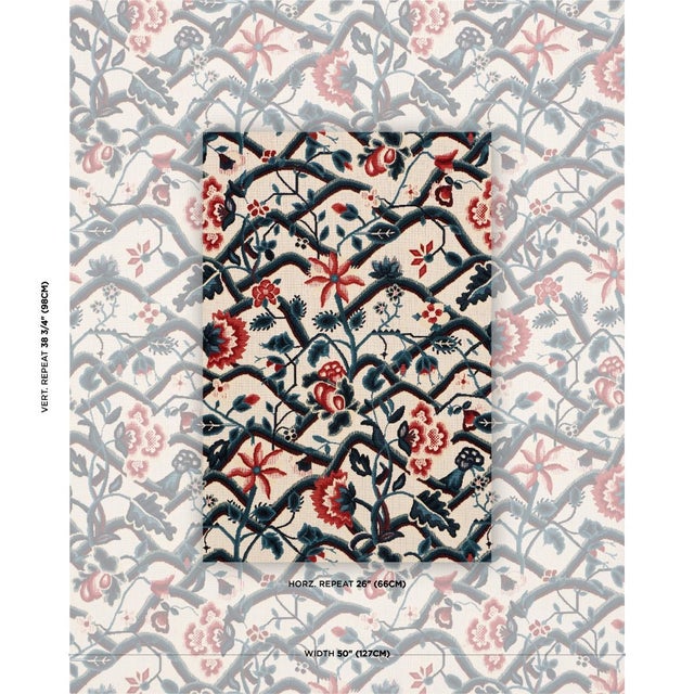 Inspired by traditional crewelwork, Jacobean Garden Velvet features a lush large-scale pattern of twisting floral vines...