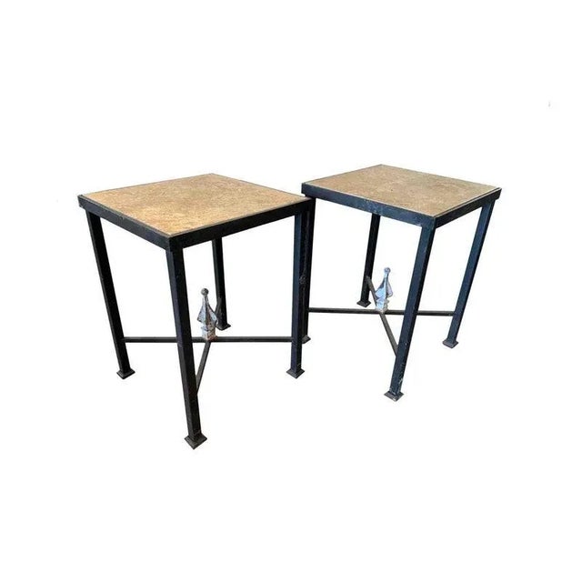 Pair of Iron & Stone Finial Side Tables | Handcrafted Modern Accent Tables | Atlanta, Georgia For Sale - Image 6 of 6