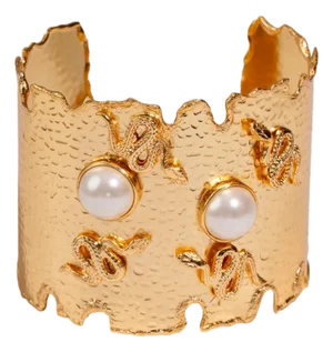 Pearl Serpent Power Chunky Gold Cuff Bracelet