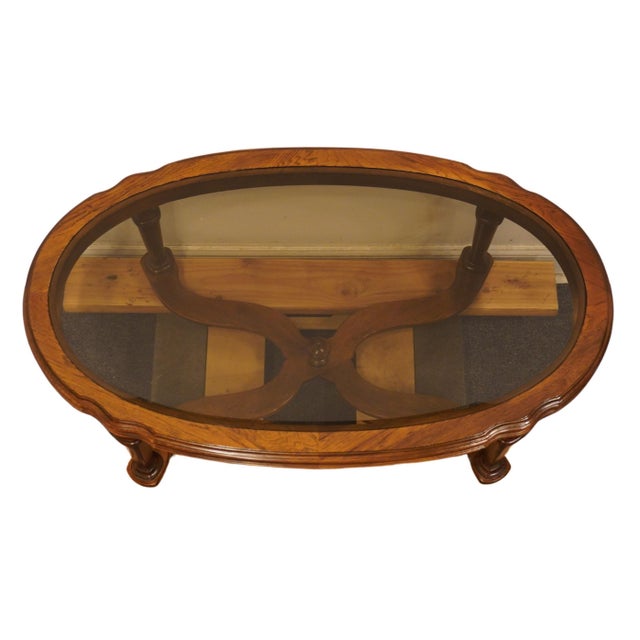 Ethan Allen Ethan Allen Collector's Classics Solid Pecan 47" Oval Accent Coffee Table W. Glass Top 13-8511 For Sale - Image 4 of 8