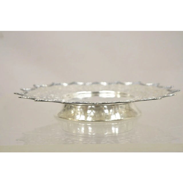 Victorian Silver Plated Draped Rim Small Footed Trinket Dish Platter Tray For Sale - Image 10 of 10