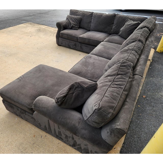 Textile Four-Piece Forest Green Corduroy Sectional Sofa Attributed to Arhaus For Sale - Image 7 of 8
