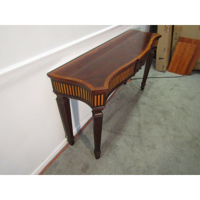 Item 87717: Henkel Harris solid mahogany inlaid console table. Age: 2000. Details: Number 29 Finish and inlaid. Condition:...