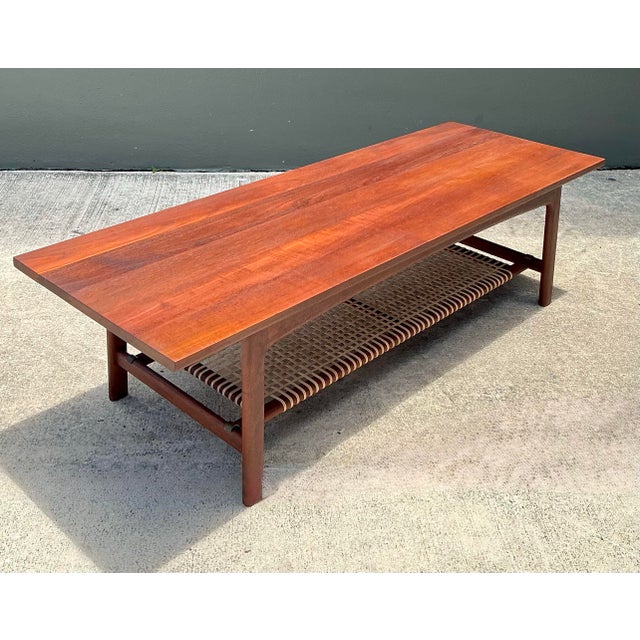 Vintage Swedish Dux Woven Leather and Teak Coffee Table For Sale - Image 10 of 12