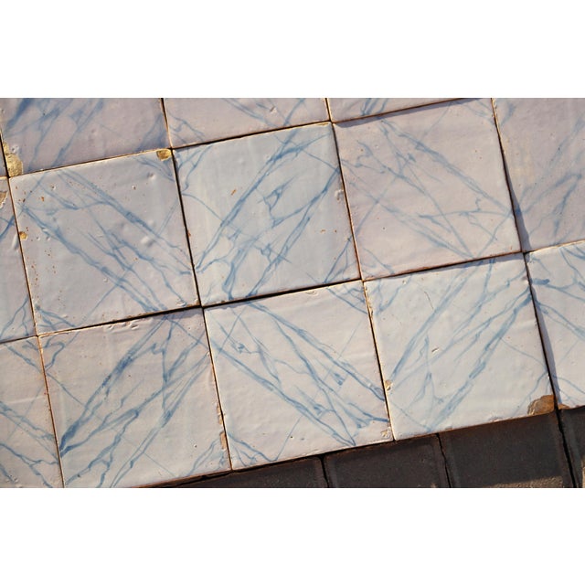 Rare Set of 31 Antique 19th Century Portuguese Tiles Blue & White Faux Marble For Sale - Image 4 of 18