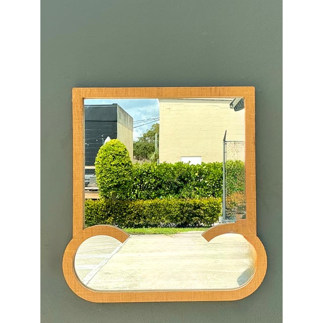 Wood Vintage Grasscloth and Wood Wall Mirror For Sale - Image 7 of 15