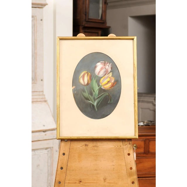 French 19th Century Pastel Still-Life Painting Depicting a Bouquet of Tulips For Sale - Image 4 of 10