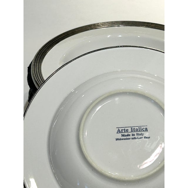 8 Piece Arte Italica Tuscan Pewter Rim Pasta/Soup Bowls For Sale - Image 4 of 4