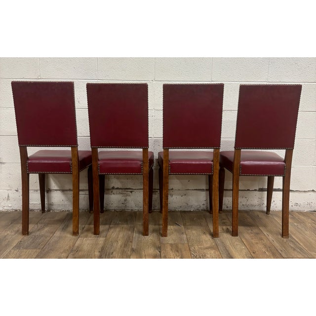 Red Vintage Art Deco Style Leather Dining Side Chairs - Set of 4 For Sale - Image 8 of 11