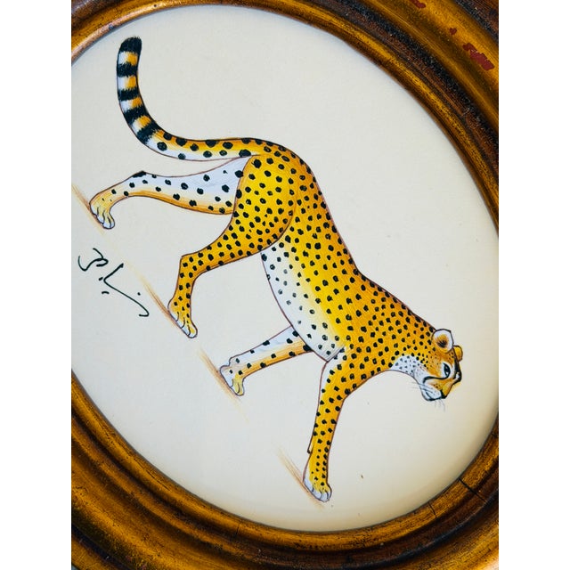 Realism Original Hand-Painted Leopard Painting in a Vintage Oval Frame For Sale - Image 3 of 3