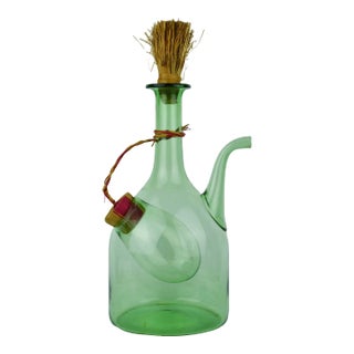 Vintage Hand Blown Italian Green Glass Wine Decanter Carafe With Ice Chamber Chiller and Stoppers For Sale