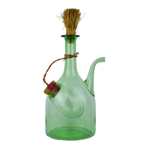 Vintage Hand Blown Italian Green Glass Wine Decanter Carafe With Ice Chamber Chiller and Stoppers