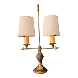 Vintage French Brass & Marble Bouillotte Lamp – Twin Arrow / Archer Table Lamp With Clip-on Shades For Sale
