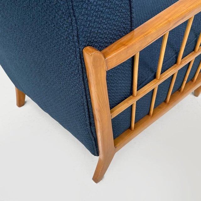 Set of Italian Art Deco Wooden Armchairs in Blue Fabric, 1940s For Sale - Image 14 of 18
