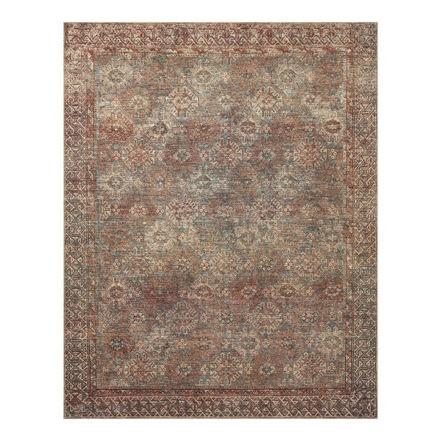 Amber Lewis x Loloi Billie Aqua / Rust 2'-3" x 3'-9" Accent Rug For Sale