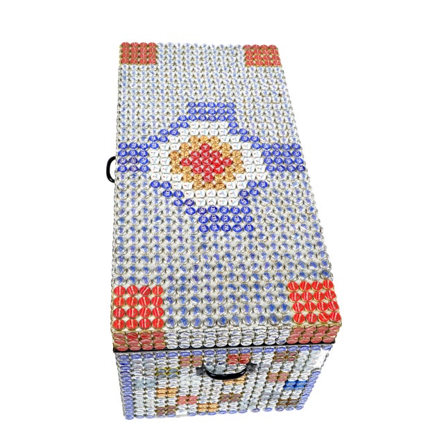 Modern Folk Art Beer Bottle Caps Wood Blanket Chest on Casters For Sale - Image 9 of 13