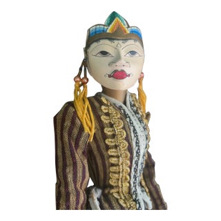 Pair of Mid-Century Indonesian Wayang Golek Carved Wood Puppets, C. 1950s–60s For Sale