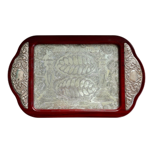 Vintage Hazorfim Sterling Silver & Mahogany Challah Tray With Glass Cover, 21.5" X 13"