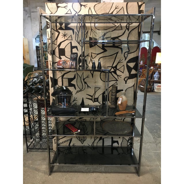 Chrome 1970s Design Institute America (D I A) Staggered Chrome + Smoked Glass Étagère Shelving Wall Unit For Sale - Image 8 of 9