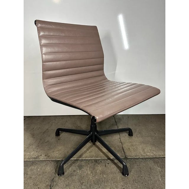 Eames Aluminum Group Leather Swivel Side Chair For Sale - Image 10 of 10
