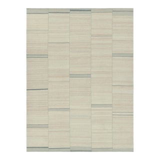Rug & Kilim’s Contemporary Kilim With Textural Beige, Cream and Blue Stripes For Sale
