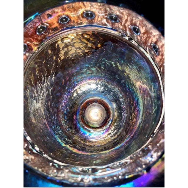 Mid 20th Century Brutalist Derflingher Style Blackened Copper Iridescent Caged Glass Hurricane Lamp For Sale In Phoenix - Image 6 of 12