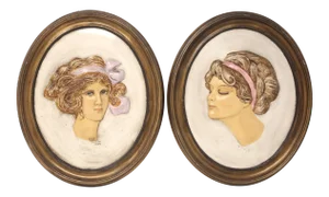 Vintage Chalkware Gibson Girl Decorative Wall Plaques - Set of 2