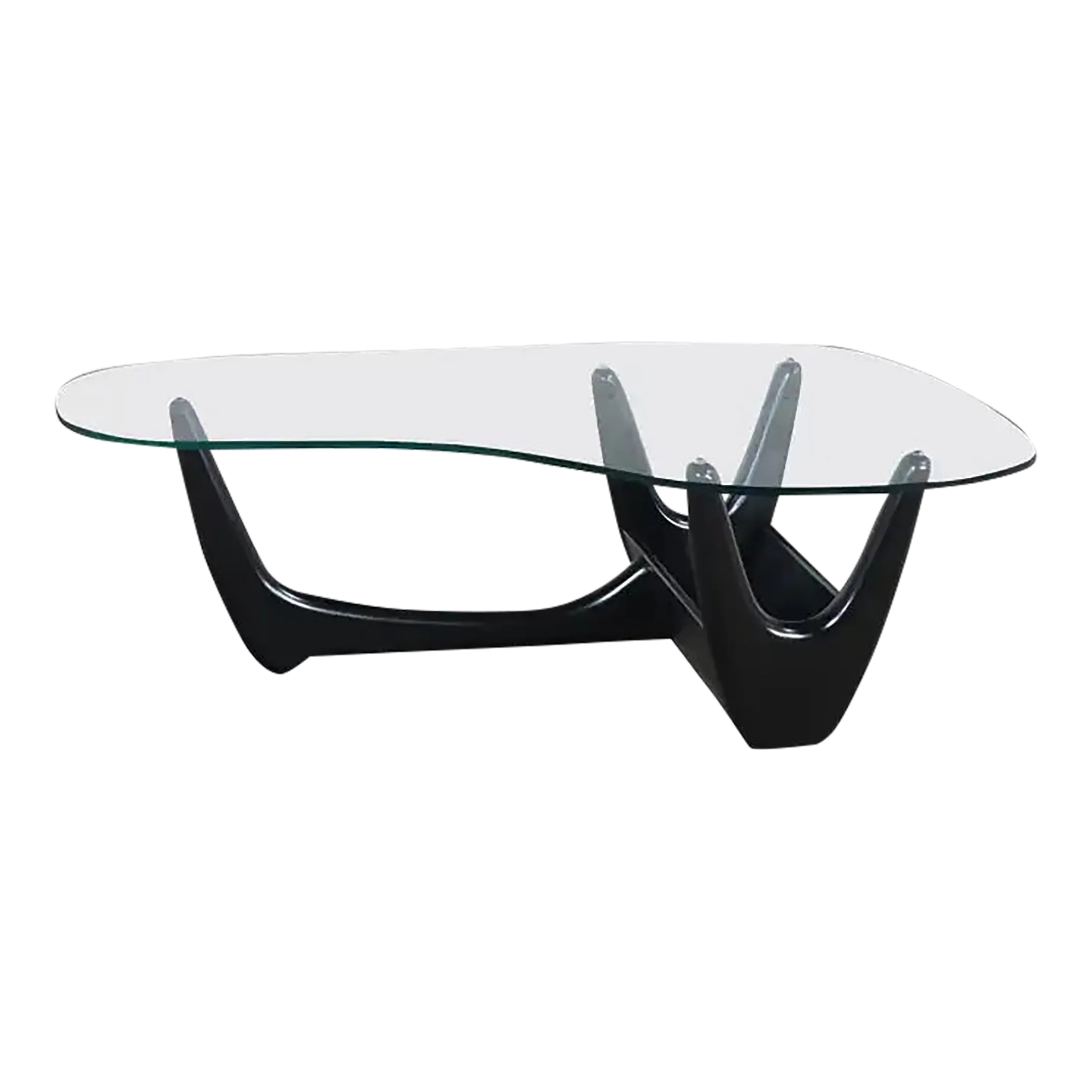 Mid Century Modern Coffee Table With Black Base & Biomorphic Glass
